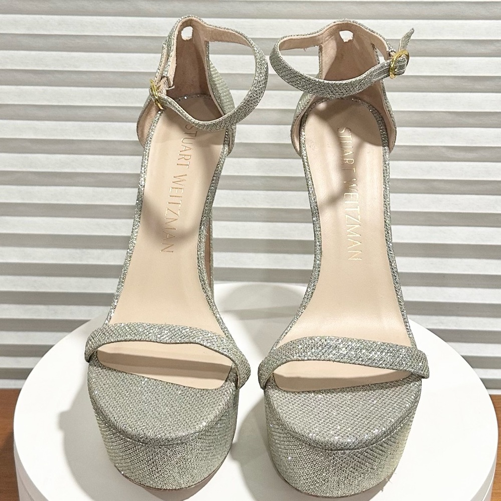 🌹STUART WEITZMAN 🌹 Nudistcurve Metallic Platform Sandals Size: 10 - Picture 4 of 13